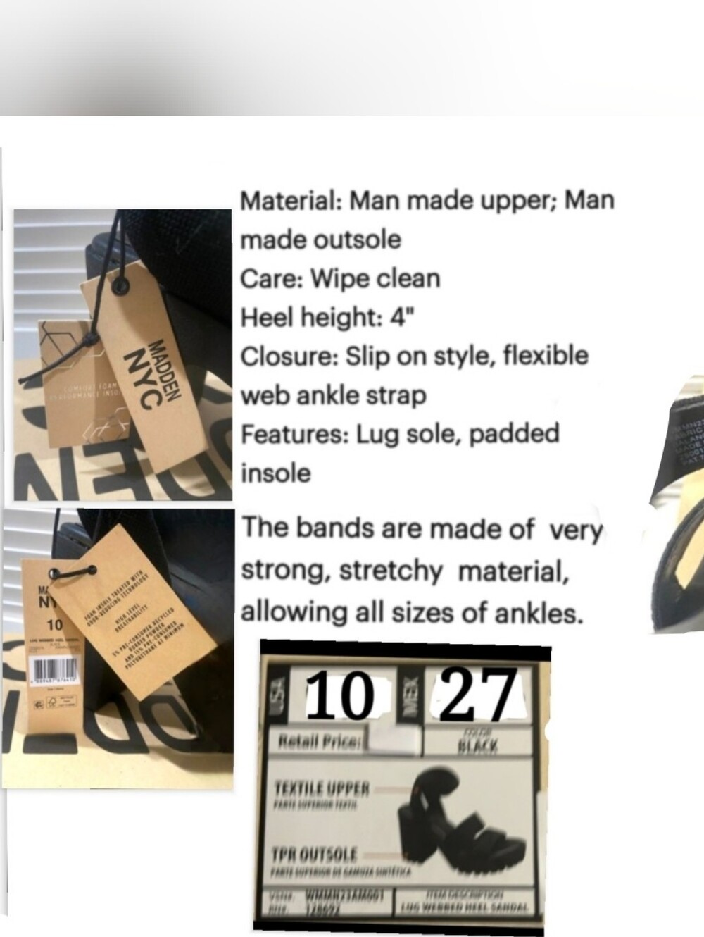 Madden NYC Y2K Inspired Blk 4" Lugged Heel Webbed Pl atform Sandals Sz 10 BNIB - Picture 6 of 17